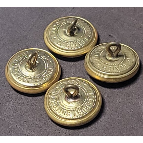 Brass Vintage Waterbury Gold Military Uniform Buttons Set Of 4 - Picture 5 of 6
